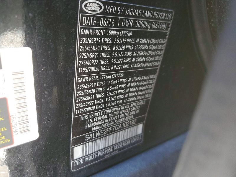 SALWS2PF7GA102192 2016 Land Rover Range Rover photo no. 13