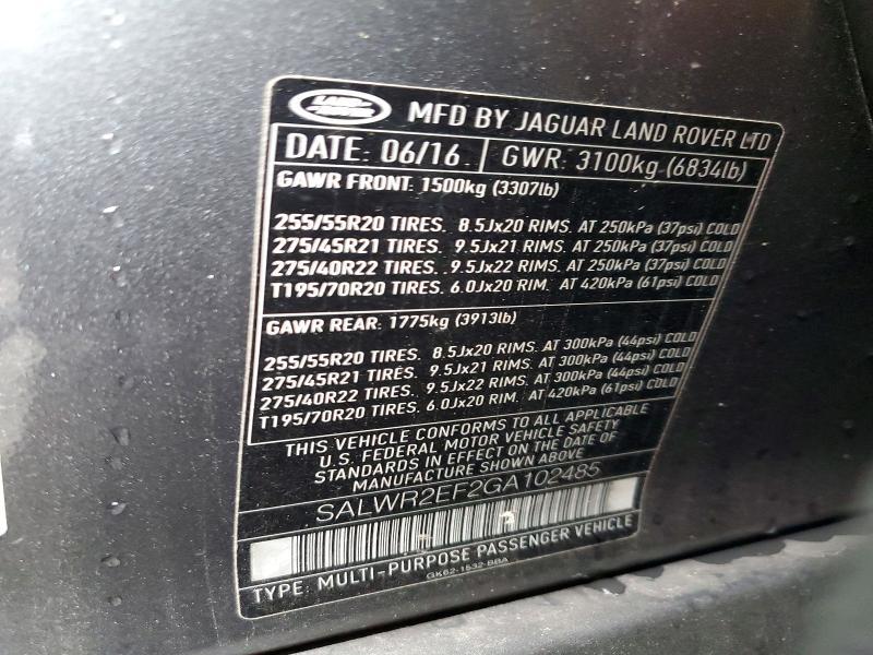 SALWR2EF2GA102485 2016 Land Rover Range Rover photo no. 13