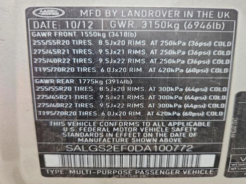 SALGS2EF0DA100772 2013 Land Rover Range Rover photo no. 12