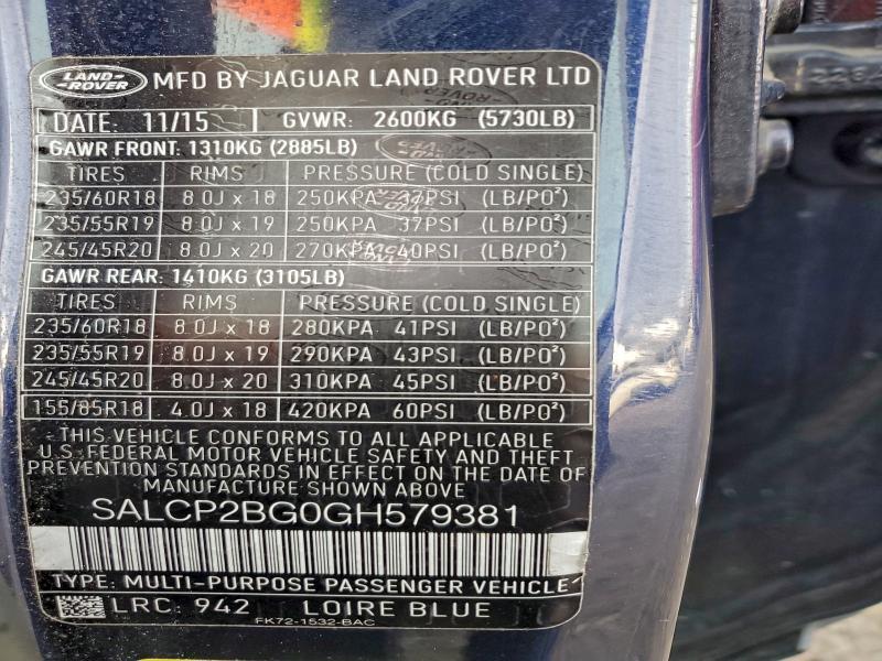SALCP2BG0GH579381 2016 Land Rover Discovery photo no. 14