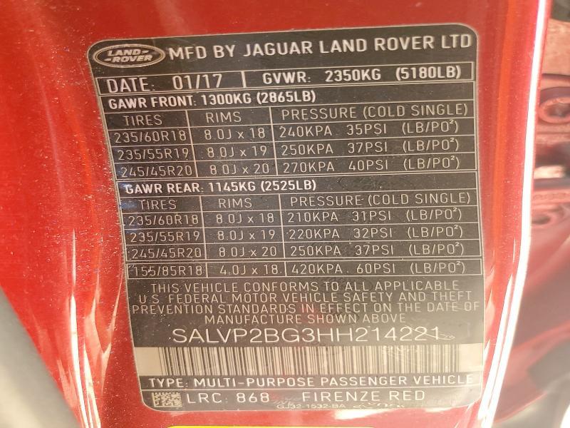 SALVP2BG3HH214221 2017 Land Rover Range Rover photo no. 12