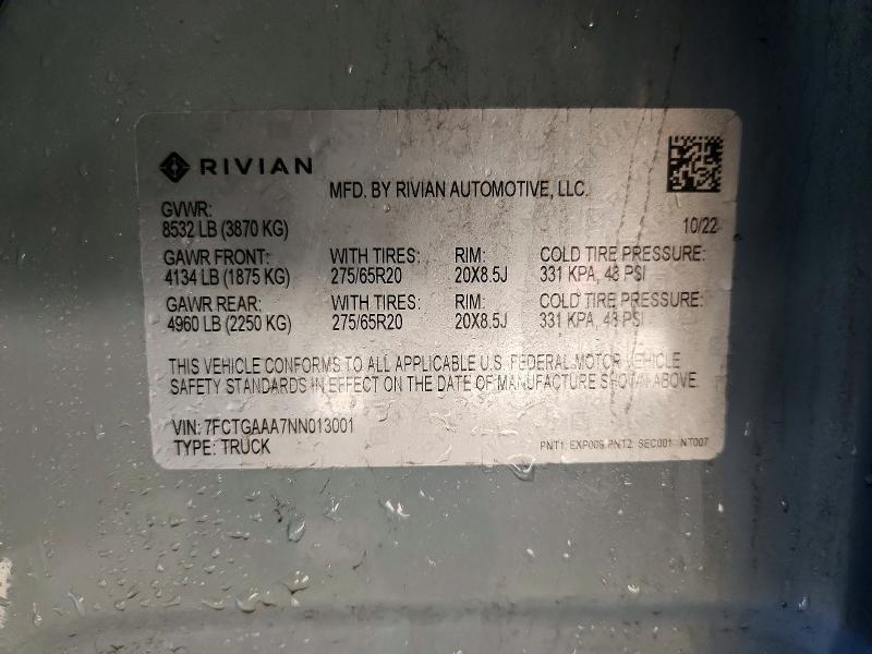 7FCTGAAA7NN013001 2022 Rivian R1T photo no. 13